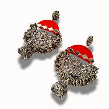 Pink Oxidized Mirror Heavy Jhumka